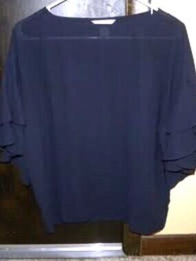 Women Size 8 - Navy Top with Ruffled Sleeves by H&M